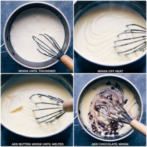 Adding the butter and chocolate and whisking it all together.