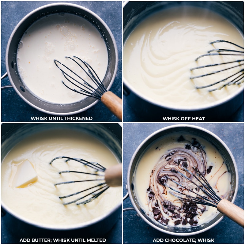 Process shots-- adding the butter and chocolate and whisking it all together