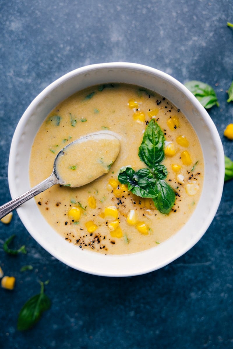 Overhead view of Corn Soup.