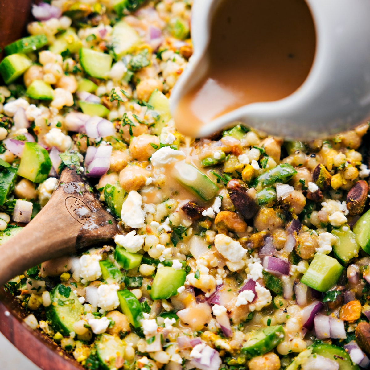 The dish being dressed with the dressing.