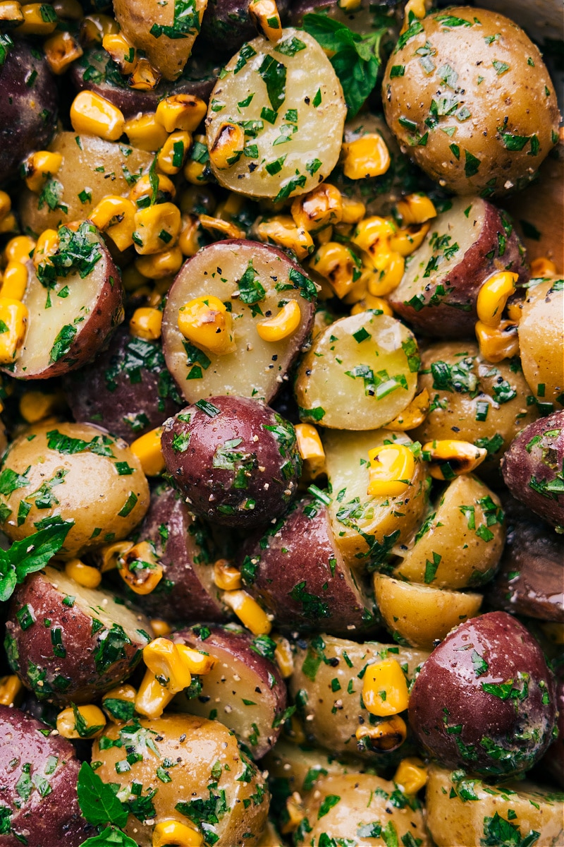 Up-close overhead image of the No-Mayo Potato Salad