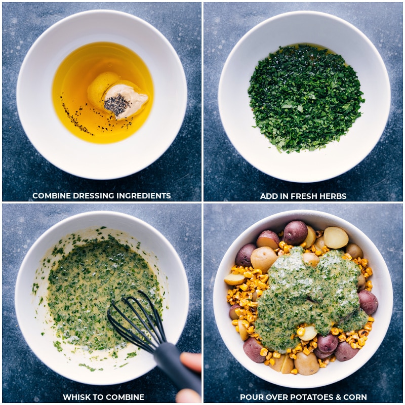 Process shots-- images of the dressing ingredients being whisked together