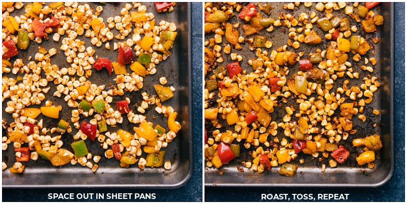 Process shots: space out the mixture on sheet pans; roast, toss and repeat.