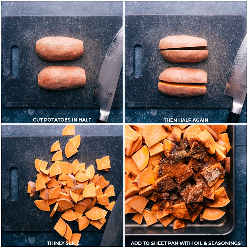 Process shots-- images of the sweet potatoes being chopped
