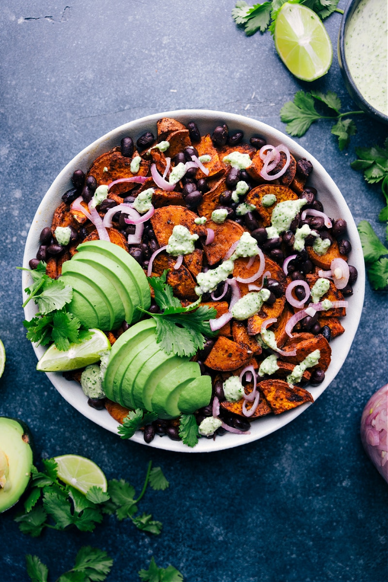 Overhead image of the sweet potato salad