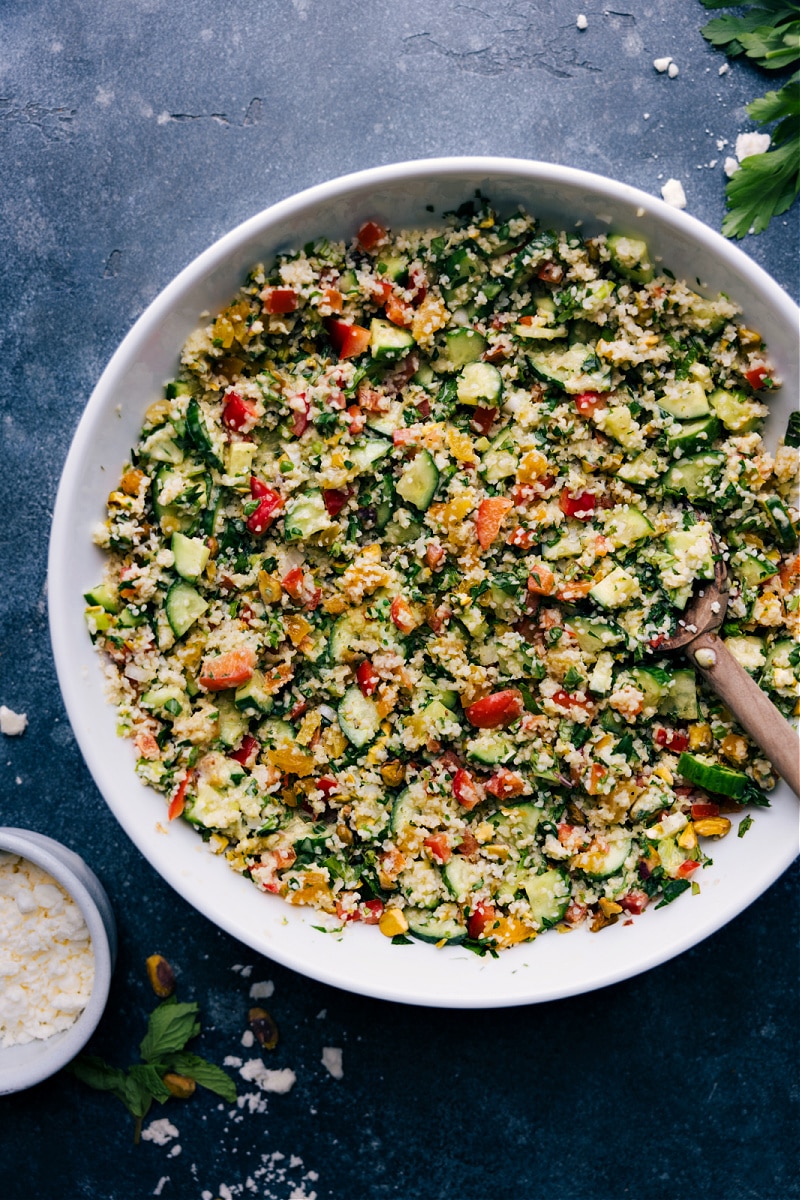 Overhead view of Bulgur Salad in a bowl