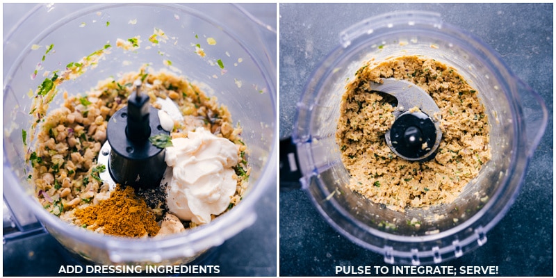 Process shots-- images of the dressing ingredients being added and pulsed together