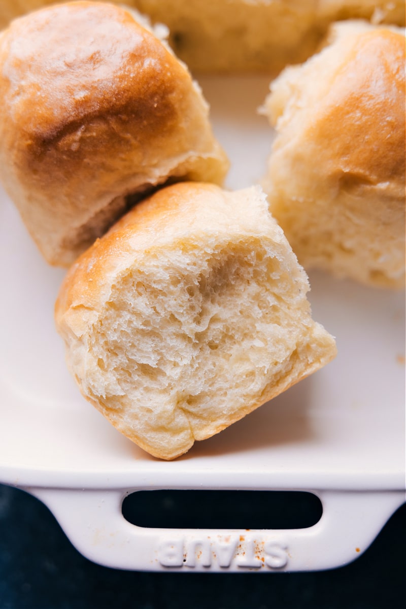 Overhead image of the dinner rolls in the pan ready to be enjoyed