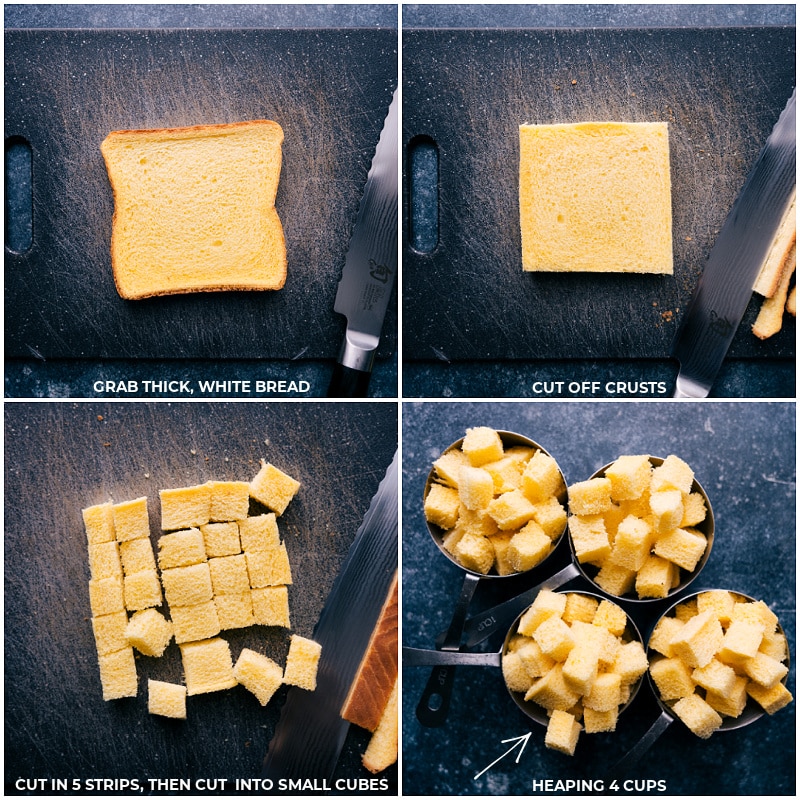 Process shots-- images of the bread being cut into squares
