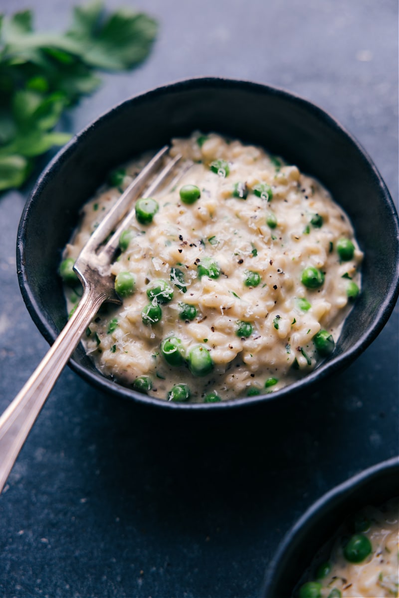 Overhead view of a bowl of Instant Pot Risotto