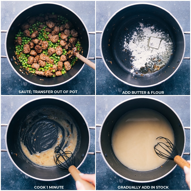 Process shots of Meatballs and Orzo-- images of the gravy mixture being made