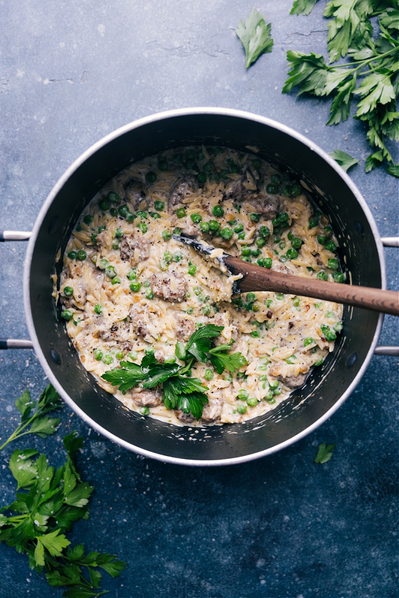 Overhead image of the Meatballs and Orzo