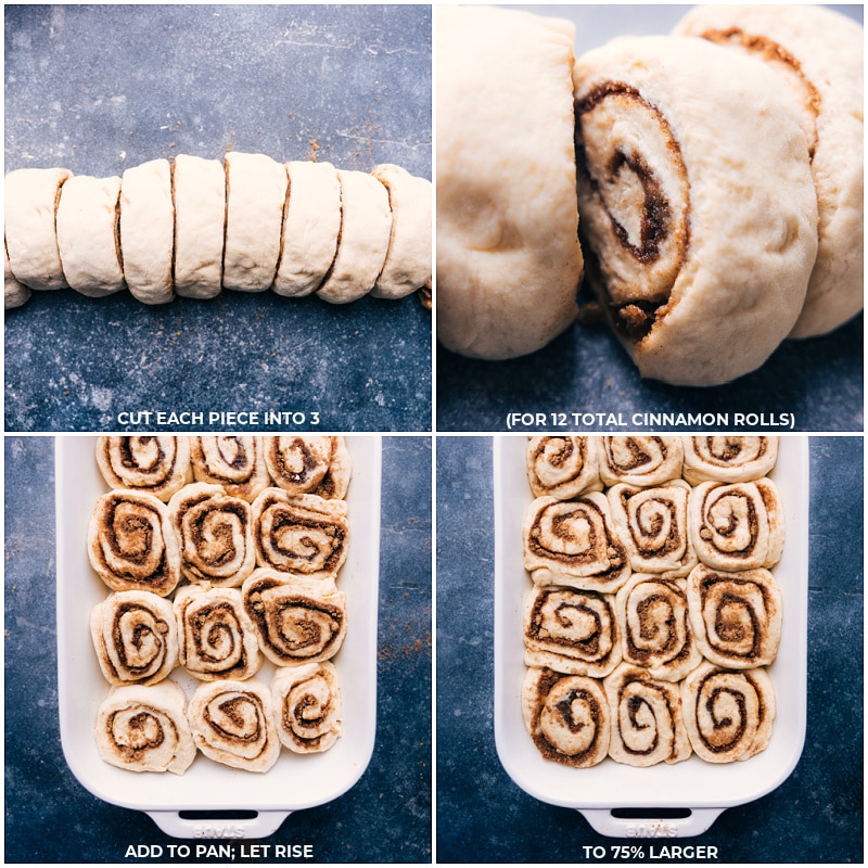 Process shots: cut dough into individual rolls; add to the pan; let rise again