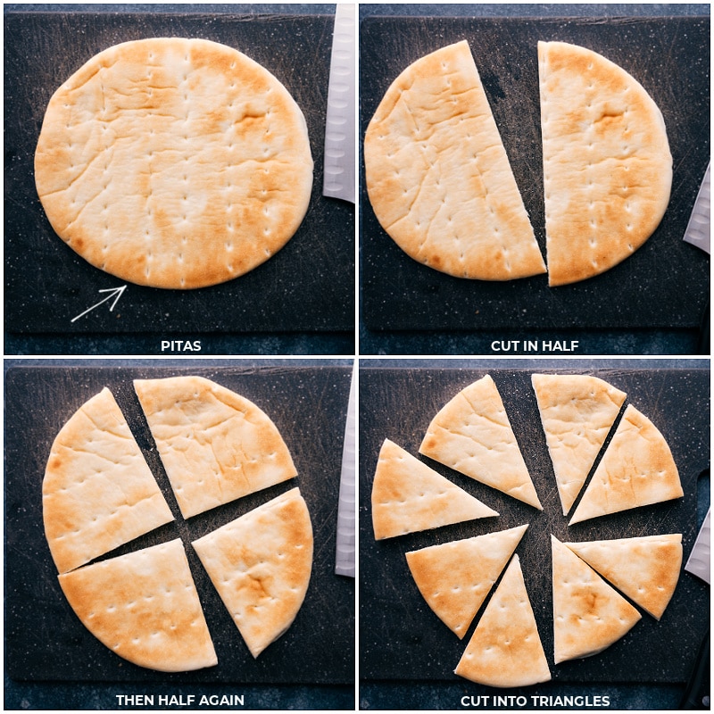 Process shots-- images of the pita being cut into triangles