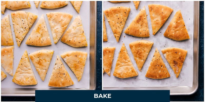 The cut triangles going into the oven to bake.