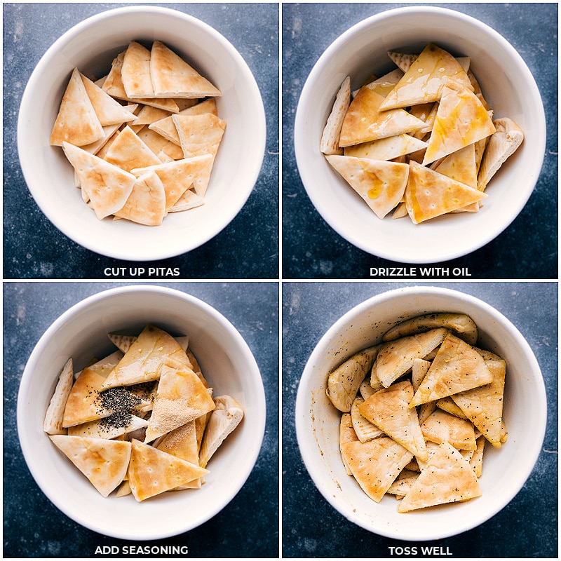Process shots-- images of the oil and seasonings being added to the Pita Chips