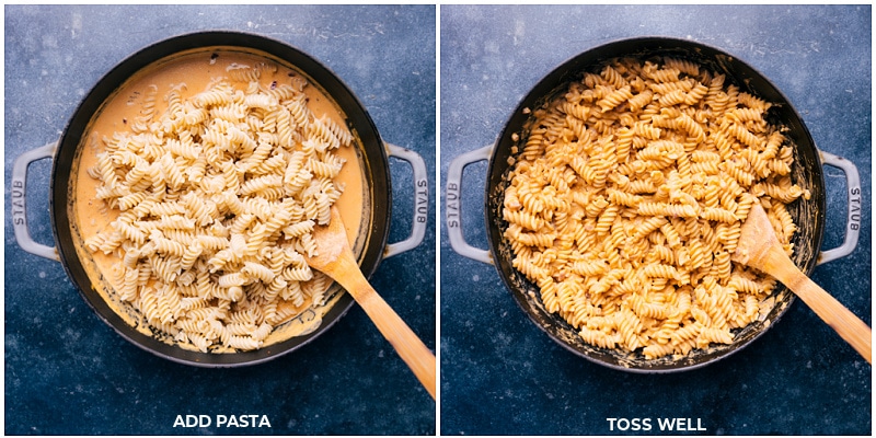 Process shots-- images of the pasta being tossed in all the sauce