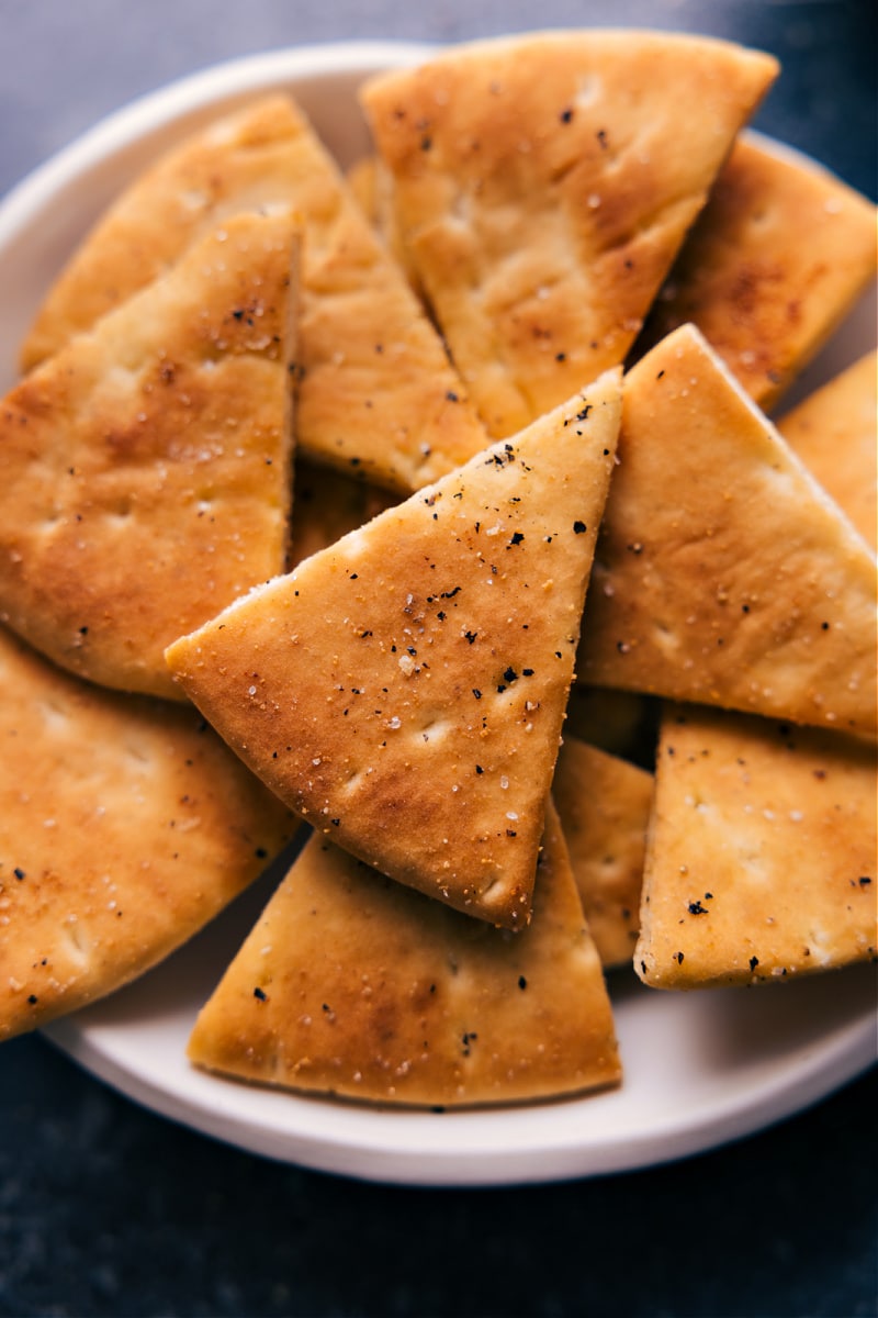 Up-close overhead image of the Pita Chips on a plate