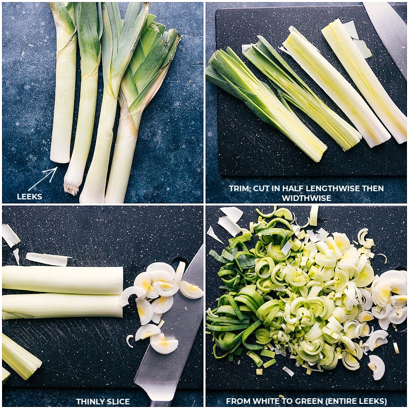 Process shots-- images of the leeks being chopped