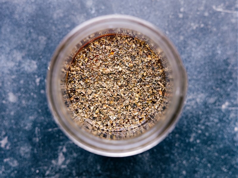 Overhead view of the ingredients for Vinaigrette