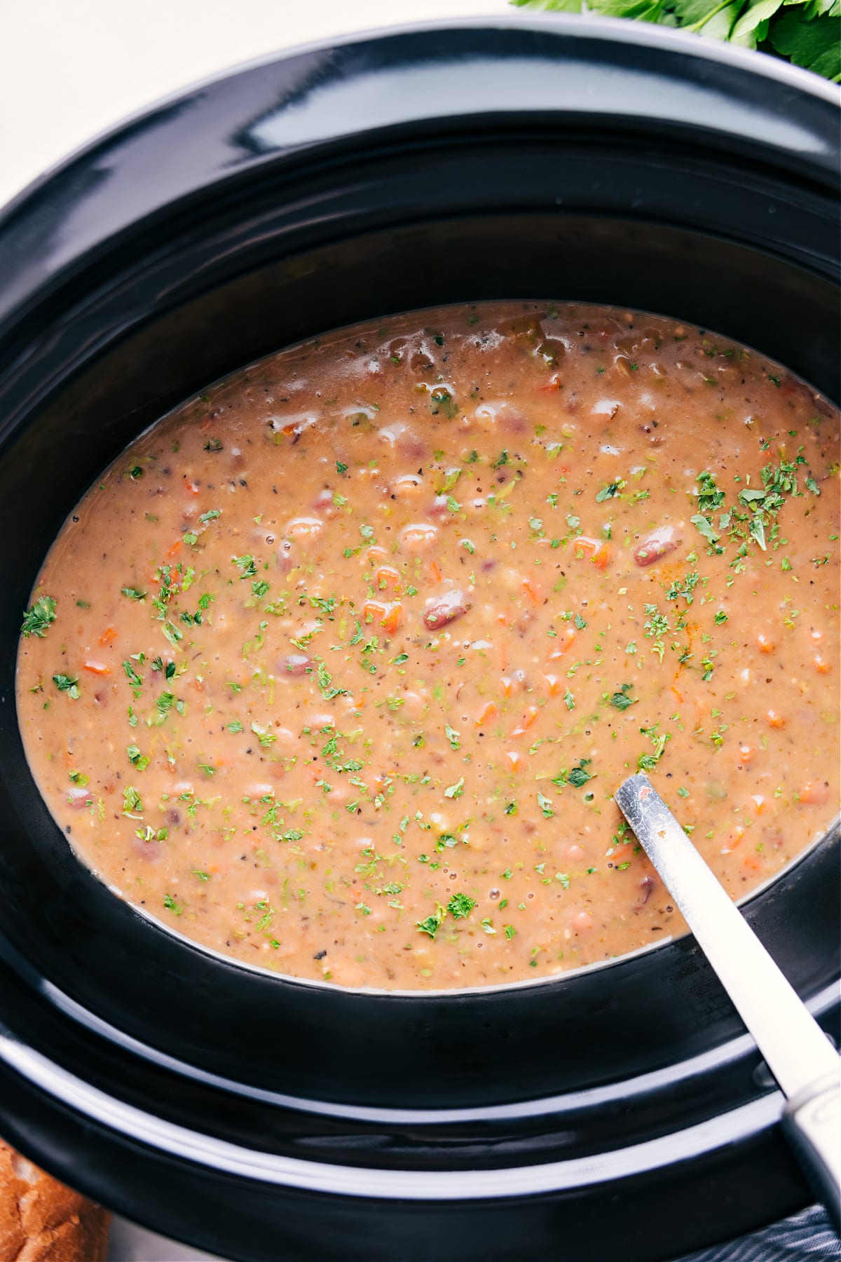 Crockpot 15-Bean Soup Recipe 15-Bean Soup in the crockpot, ready to enjoy.