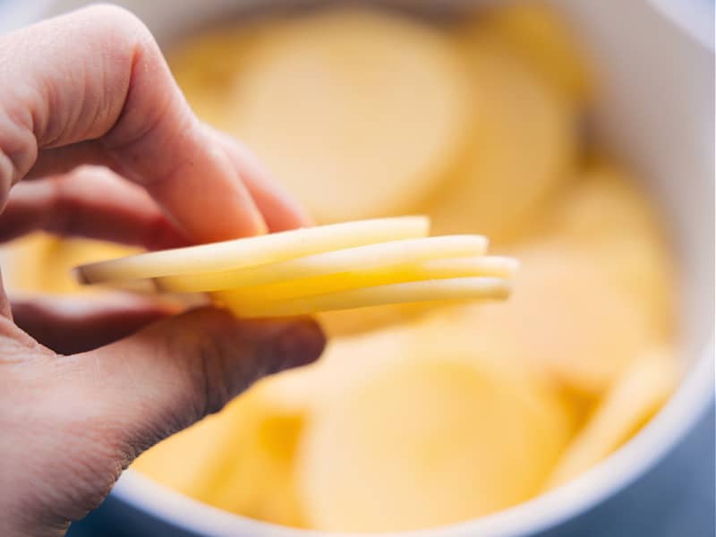 View of the sliced potatoes