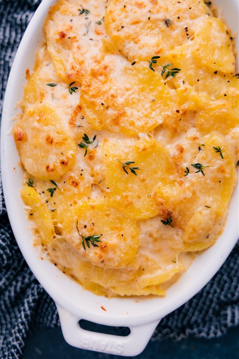 Au Gratin Potatoes in a casserole pan