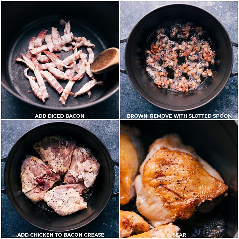 Process shots-- images of the bacon and chicken being cooked