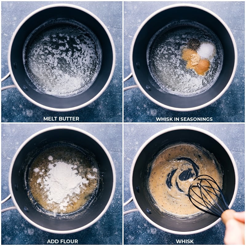 Process shots- images of the butter, seasonings, and flour being whisked together