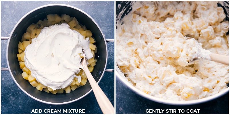 Process shots: Add sour cream mixture to the cooked potatoes; gently stir to coat.