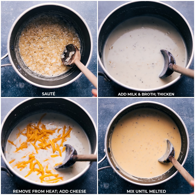 Process shots-- images of the creamy base ingredients being cooked together