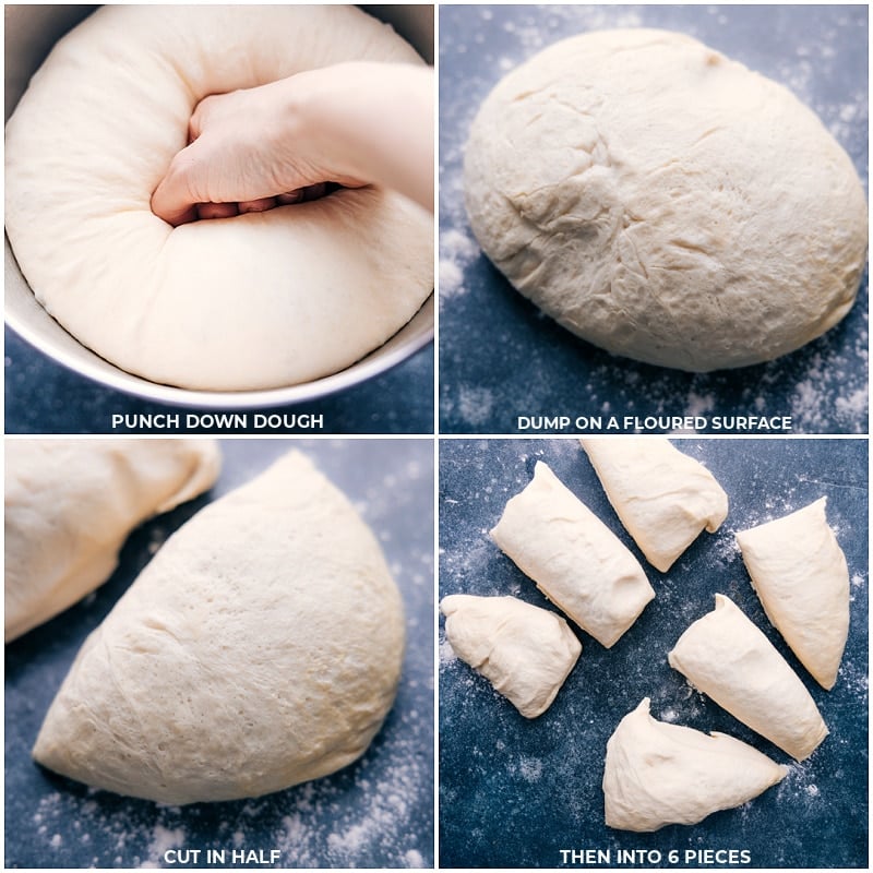 Process shots of Pretzel Bites-- images of the dough being cut up