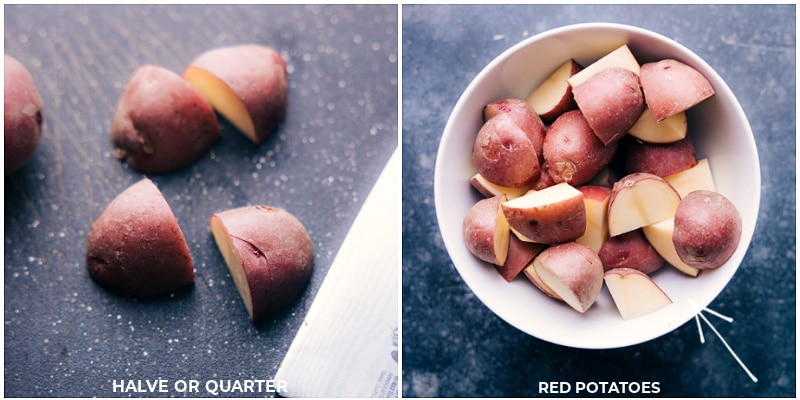 Process shots-- images of the potatoes being chopped