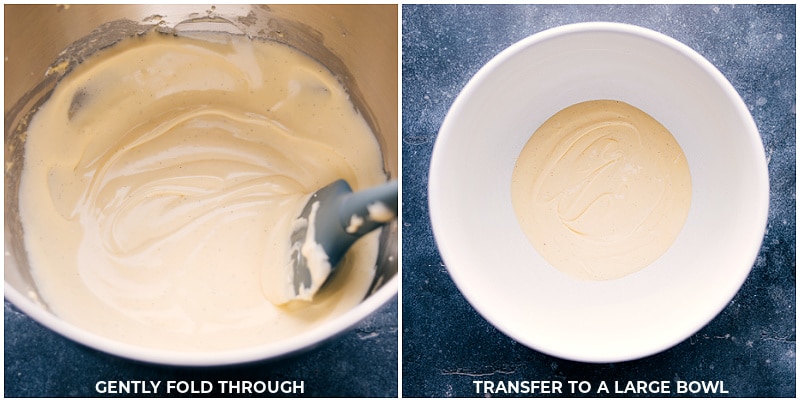 Process shots-- images of the cream mixture being transferred to a bowl