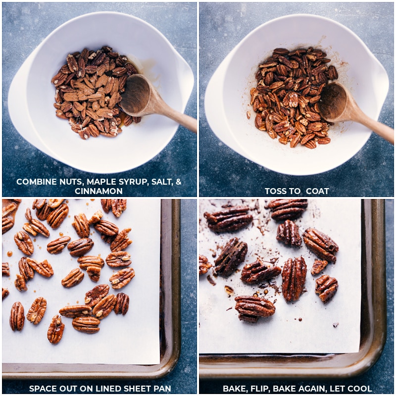 Process shots of Winter Salad-- images of the pecans being candied