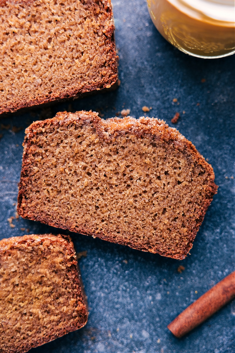 Up-close overhead image of Applesauce Bread ready to be enjoyed
