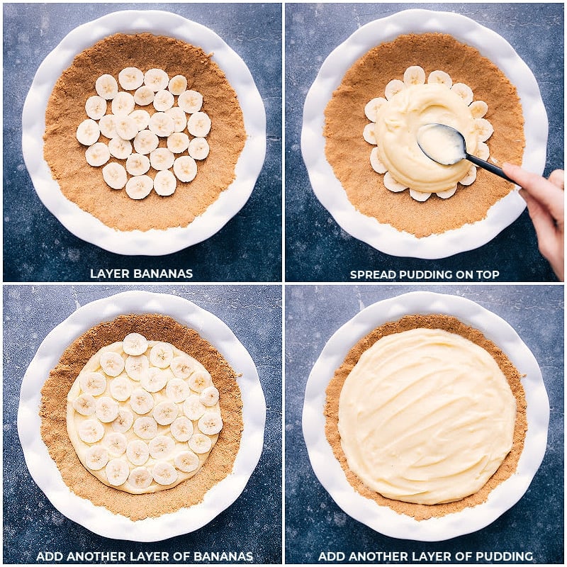 Process shots: layer bananad and spread pudding over; repeat the layers