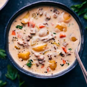 Absolute BEST Cheeseburger Soup