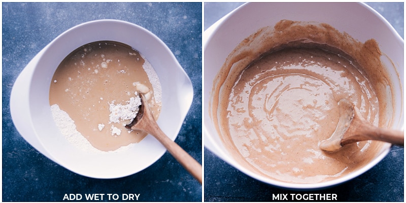 Process shots-- images of the wet and dry ingredients being mixed together