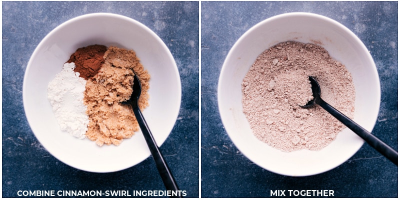 Process shots of Cinnamon Bread-- images of the cinnamon swirl ingredients being mixed together