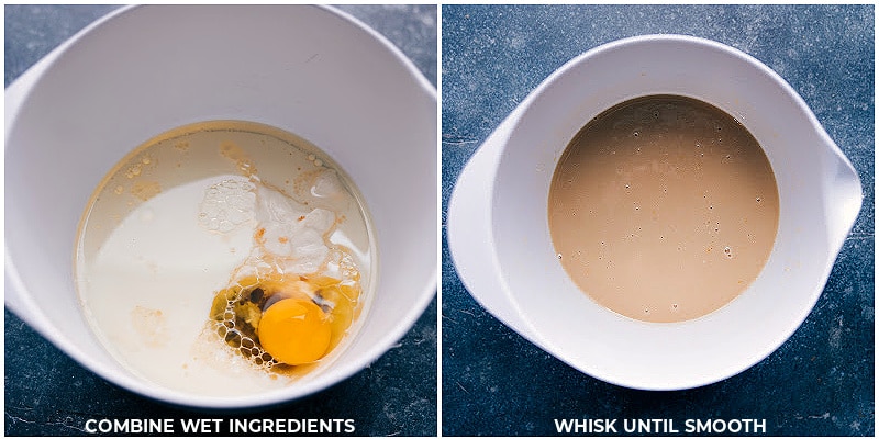 Process shots of Cinnamon Bread-- images of the wet ingredients being mixed together