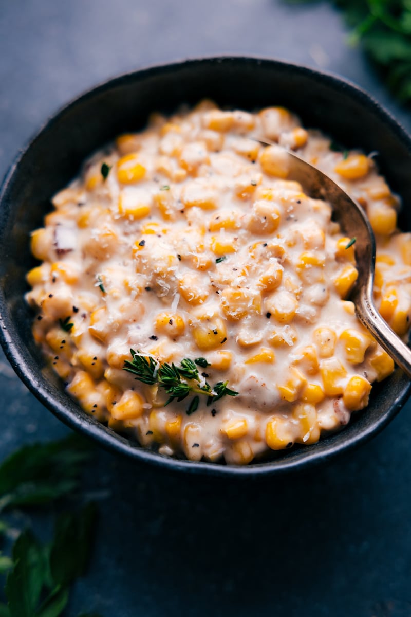 Overhead image of the creamed corn