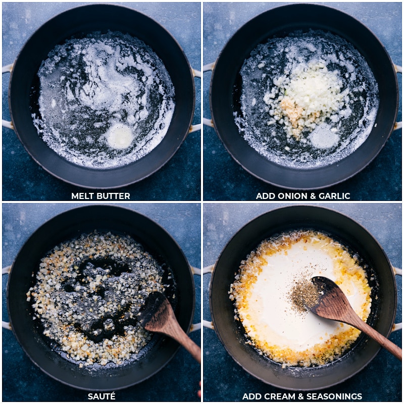 Process shots-- images of the butter, onion, garlic, cream, and seasonings