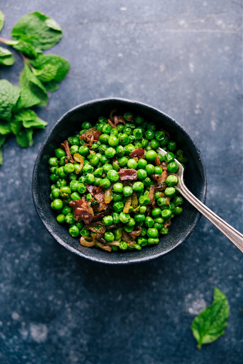Overhead image of Frozen Peas in a bowl ready to be served