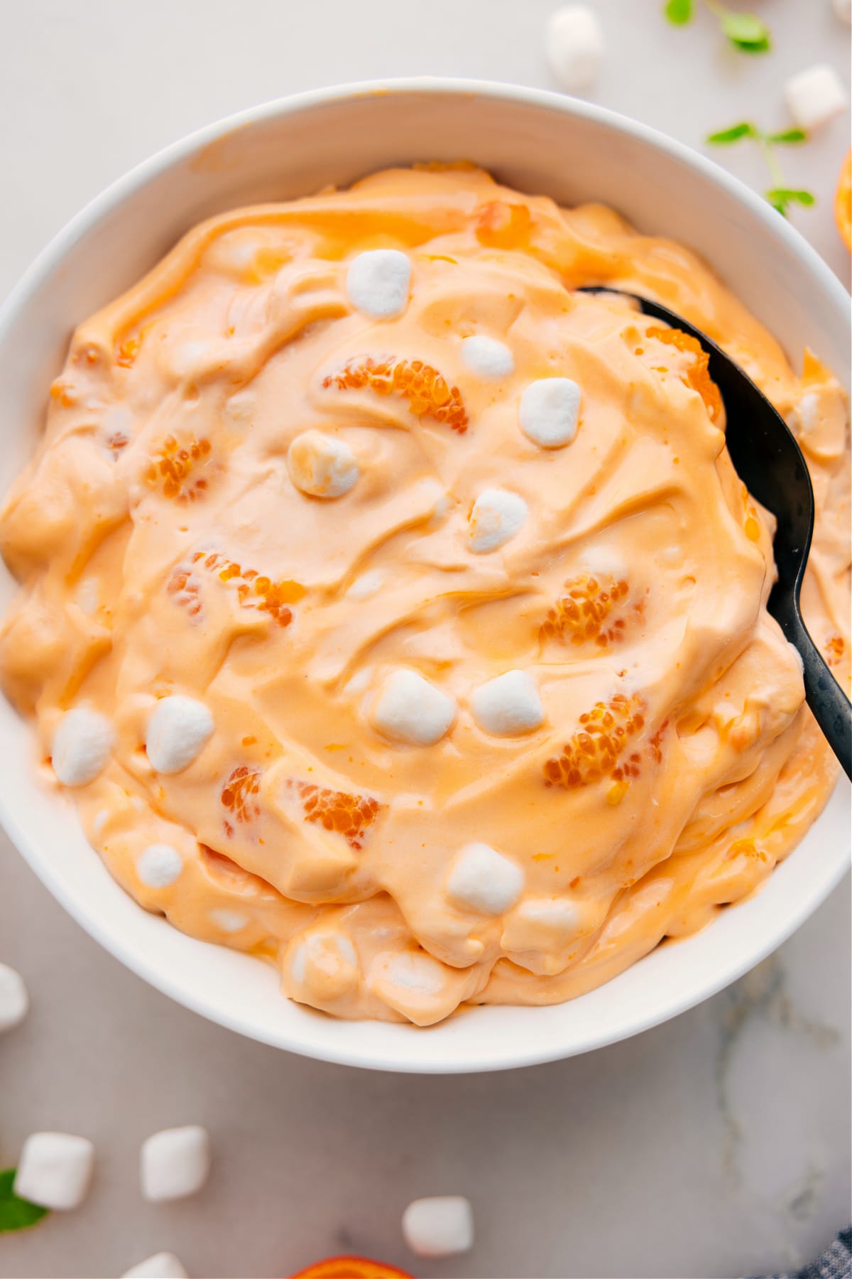 The Best Orange Fluff Salad Recipe Orange Fluff Salad in a large bowl.