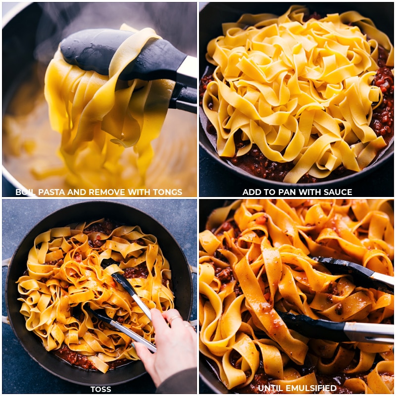 Process shots of Ragu-- images of the noodles being cooked and then tossed into the sauce