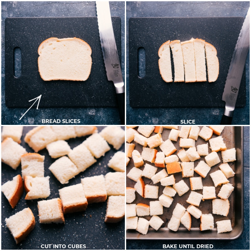 Process shots-- images of the bread being diced up