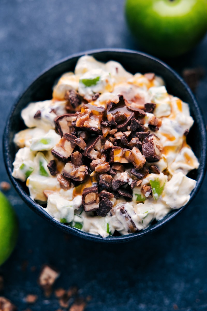 Up close overhead image of the snickers salad