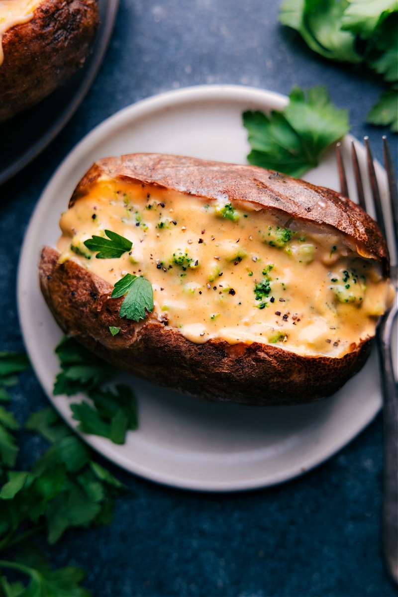 Overhead image of Broccoli and Cheese Baked Potatoes