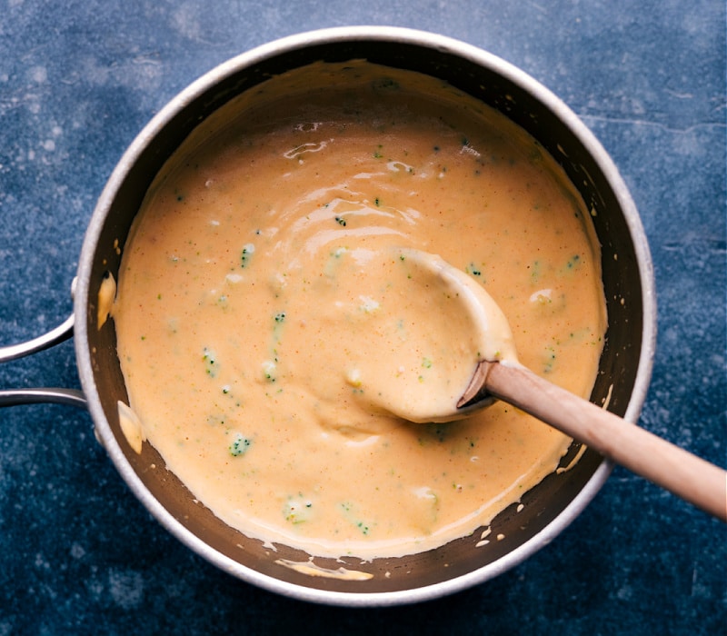 Overhead image of the sauce in a pot